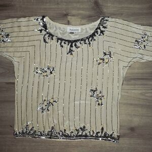 Sequin Embellished Blouse - Cream and Black